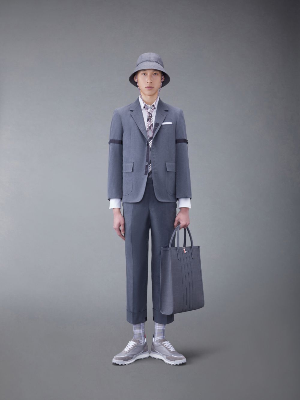Men Thom Browne Typewriter Cloth Armband Sport Coats Grey | SGR03I85298