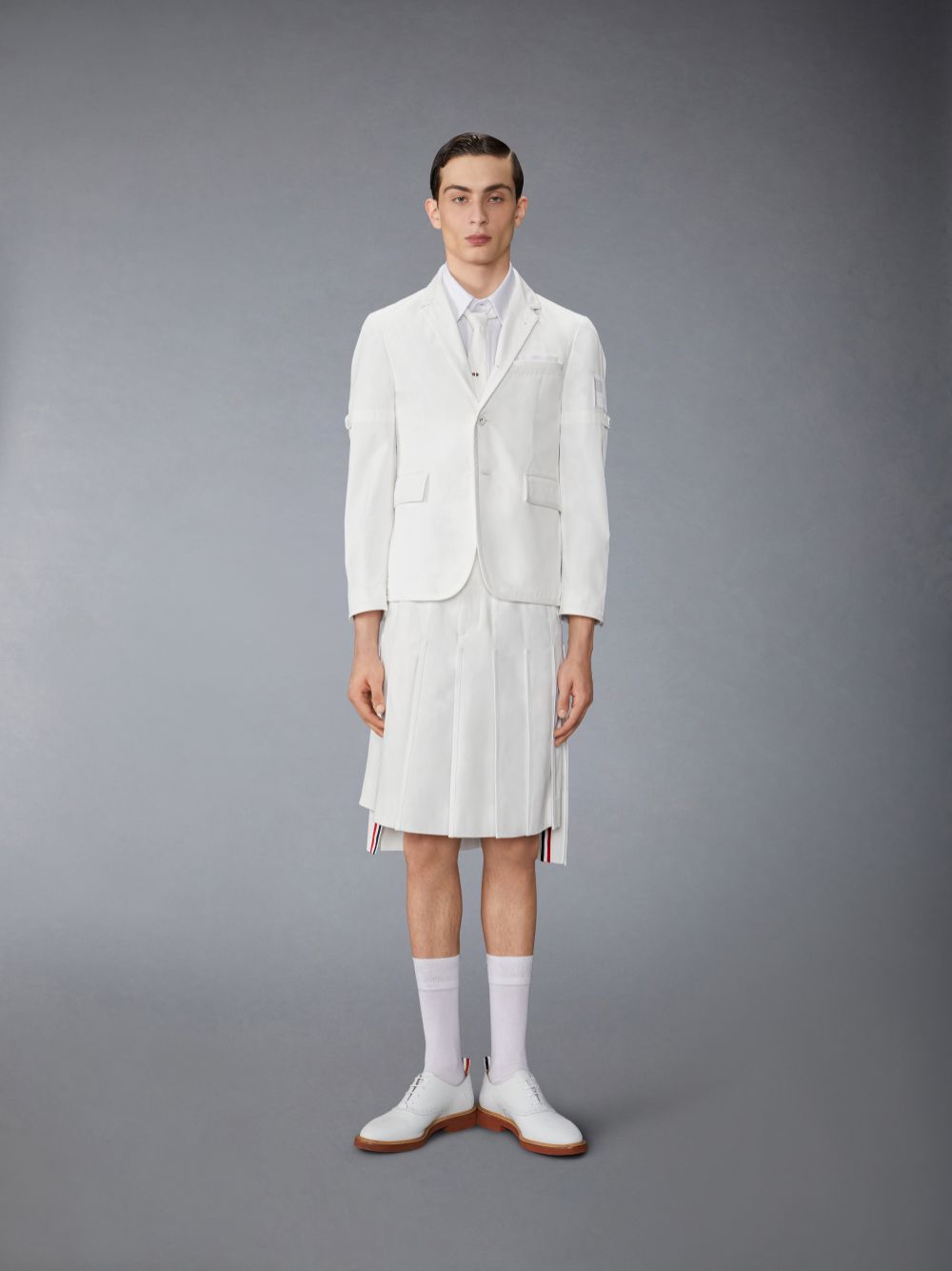 Men Thom Browne Typewriter Self Tipping Midi Classic Pleated Skirts White | TTB92V71367