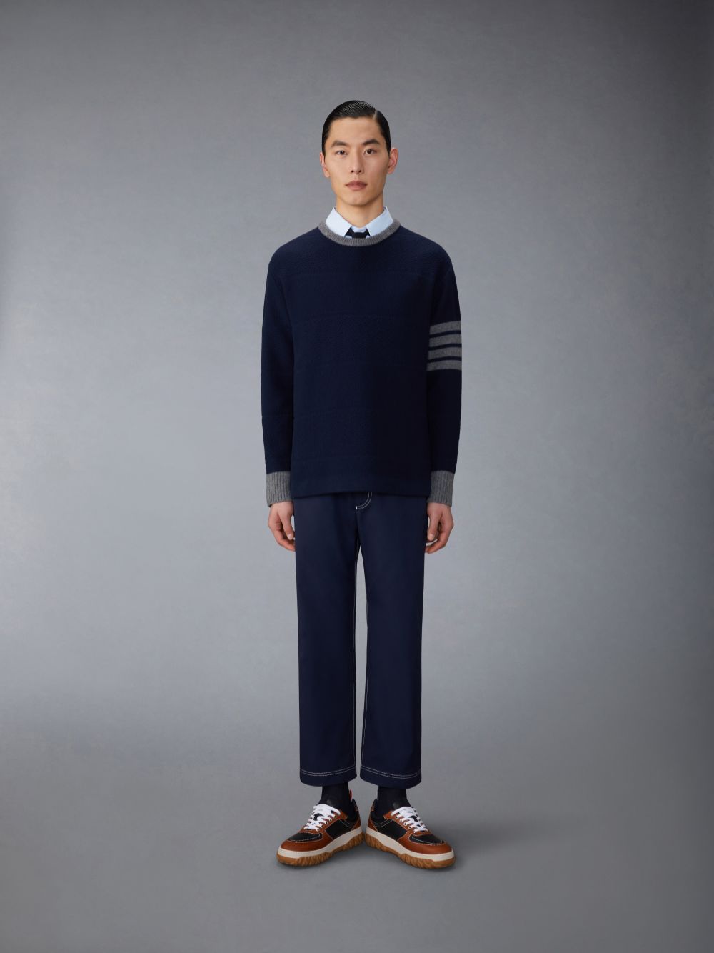 Men Thom Browne Typewriter Unconstructed Straight Leg Pants Blue | DDI03H39474