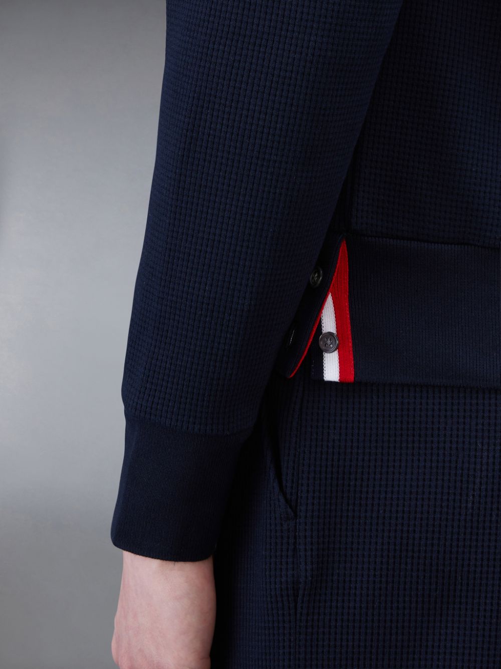 Men Thom Browne Waffle Raglan Full Zip Hoodie Blue | GGE58S82877