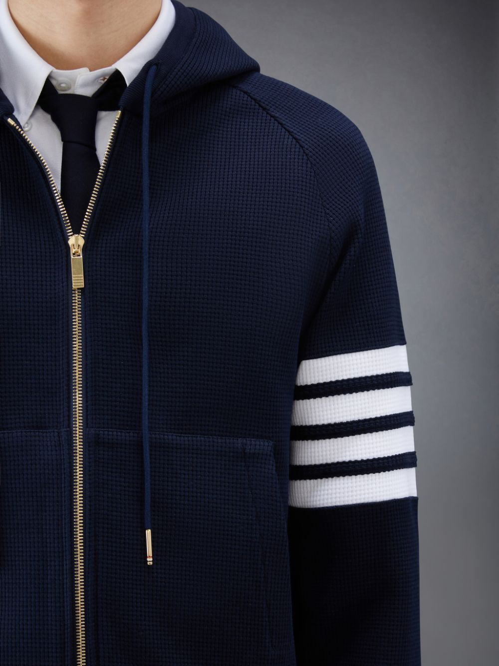 Men Thom Browne Waffle Raglan Full Zip Hoodie Blue | GGE58S82877