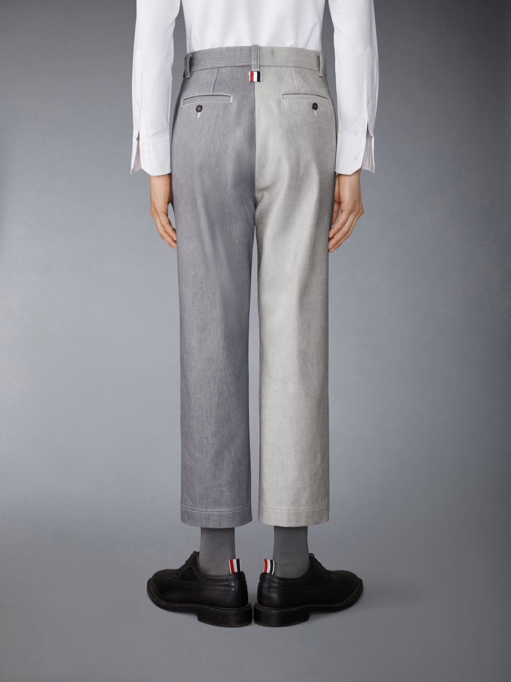 Men Thom Browne Washed Denim Contrast Topstitching Unconstructed Straight Leg Pants Grey | BYI62S07729