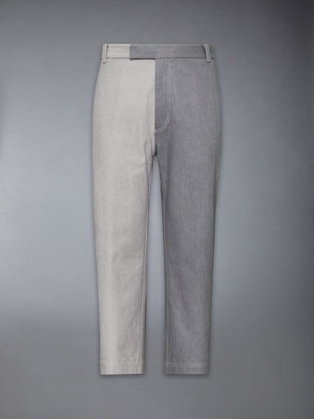 Men Thom Browne Washed Denim Contrast Topstitching Unconstructed Straight Leg Pants Grey | BYI62S07729