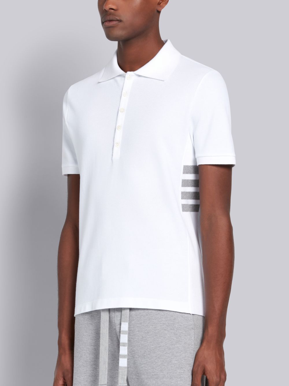 Men Thom Browne White Classic Cotton Pique Side Insert 4-Bar Polo Shirt White | PPC44G06479