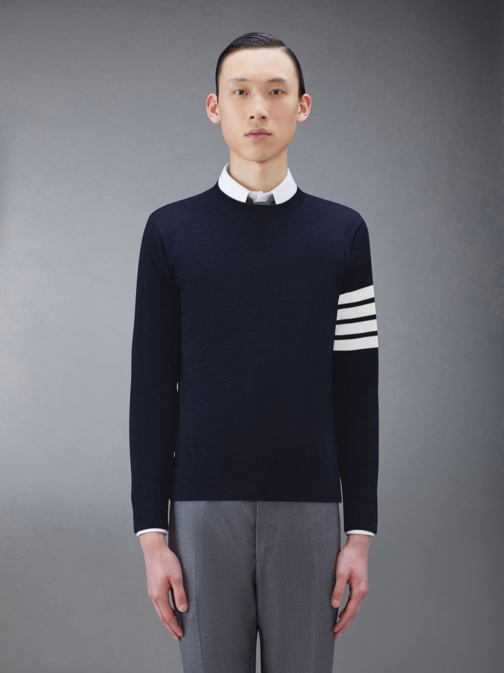Men Thom Browne Wool 4-Bar Pullover Blue | YGZ93P01239