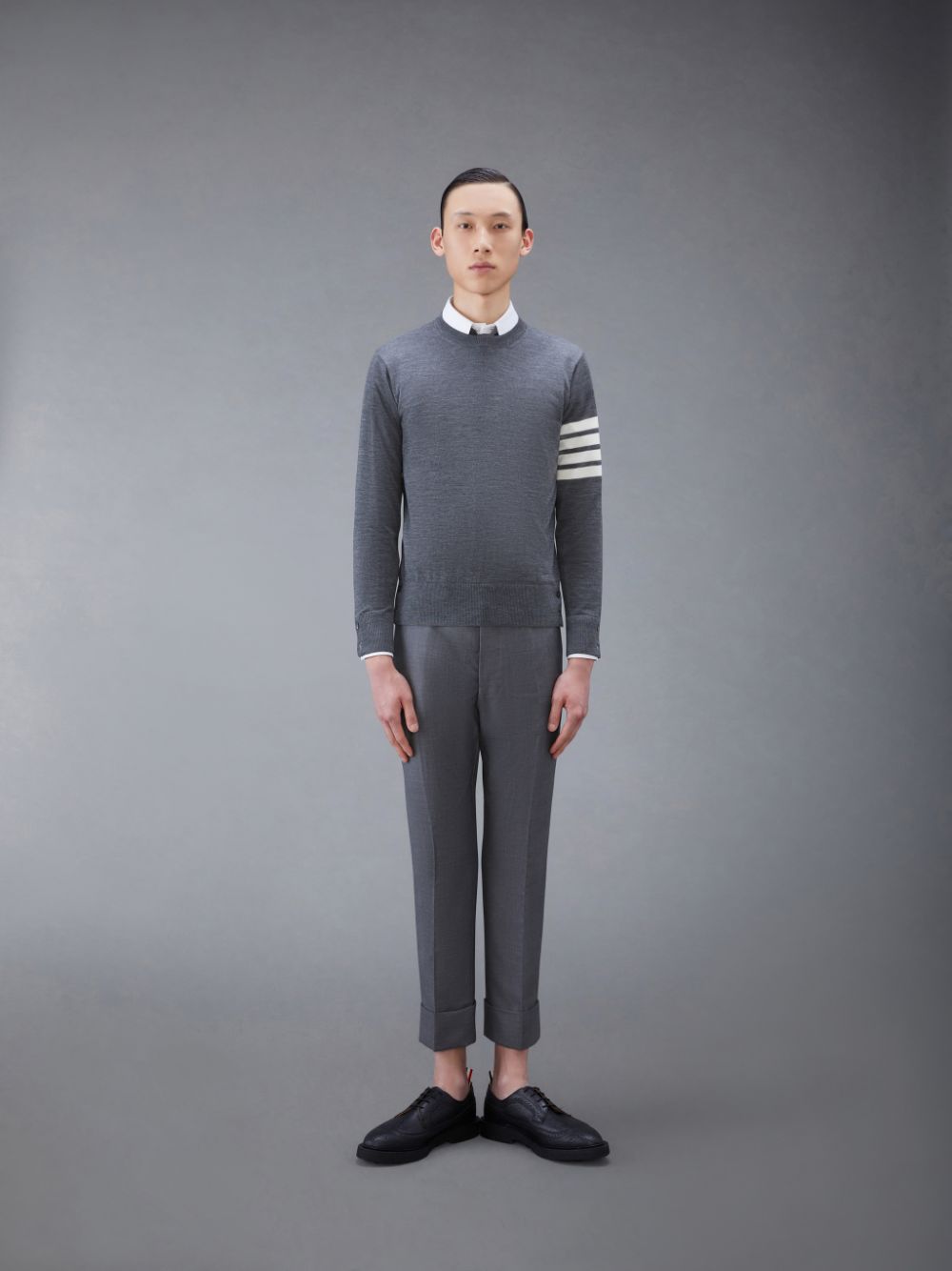 Men Thom Browne Wool 4-Bar Pullover Grey | NWJ92A89531