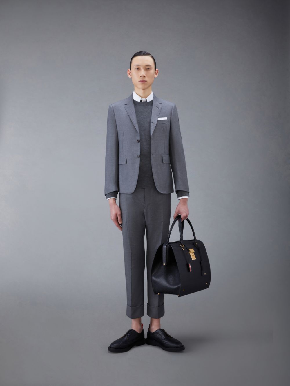 Men Thom Browne Wool 4-Bar Pullover Grey | NWJ92A89531
