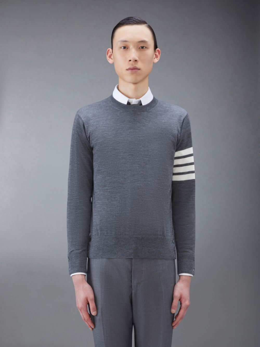 Men Thom Browne Wool 4-Bar Pullover Grey | NWJ92A89531
