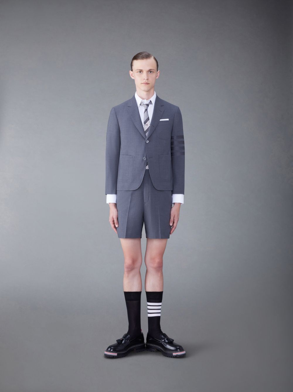 Men Thom Browne Wool 4-Bar Sack Sport Coats Grey | XMN12I57867