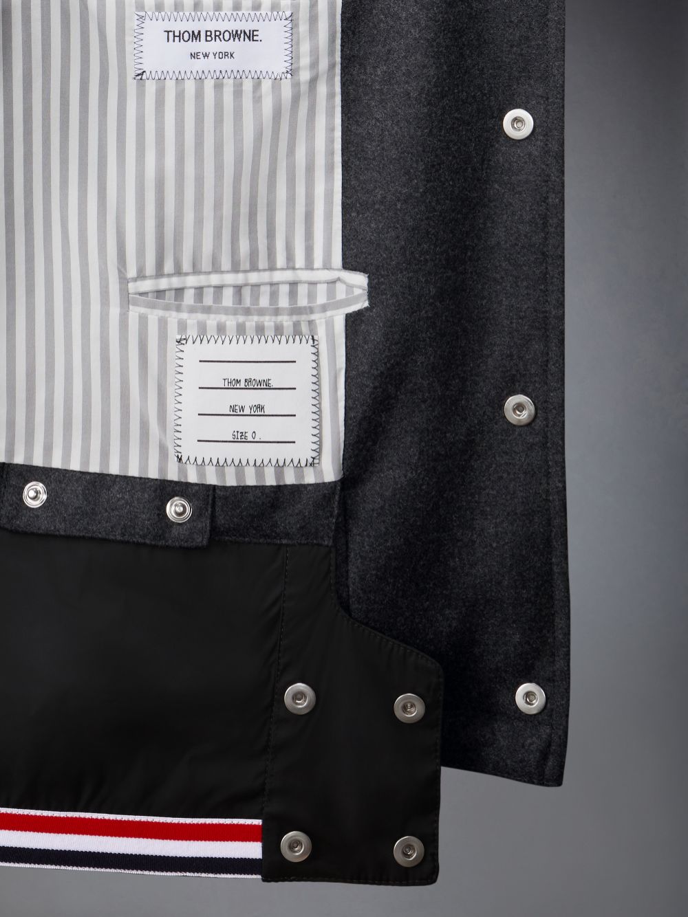 Men Thom Browne Wool Flannel Down Fill Hood Bomber Jackets Grey | XUB08X84725