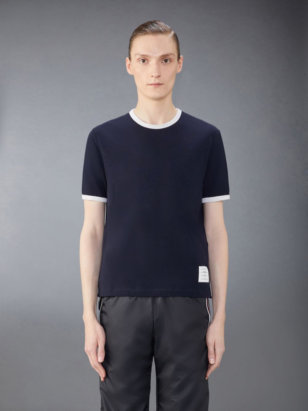 Men Thom Browne Wool Jersey Ringer T Shirts Blue | PRK11M52977