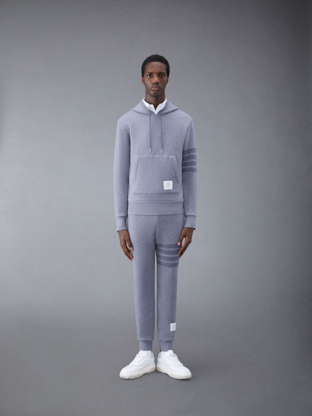 Men Thom Browne Wool Loopback 4-Bar Hoodie Pullover Grey | JOV36C24151