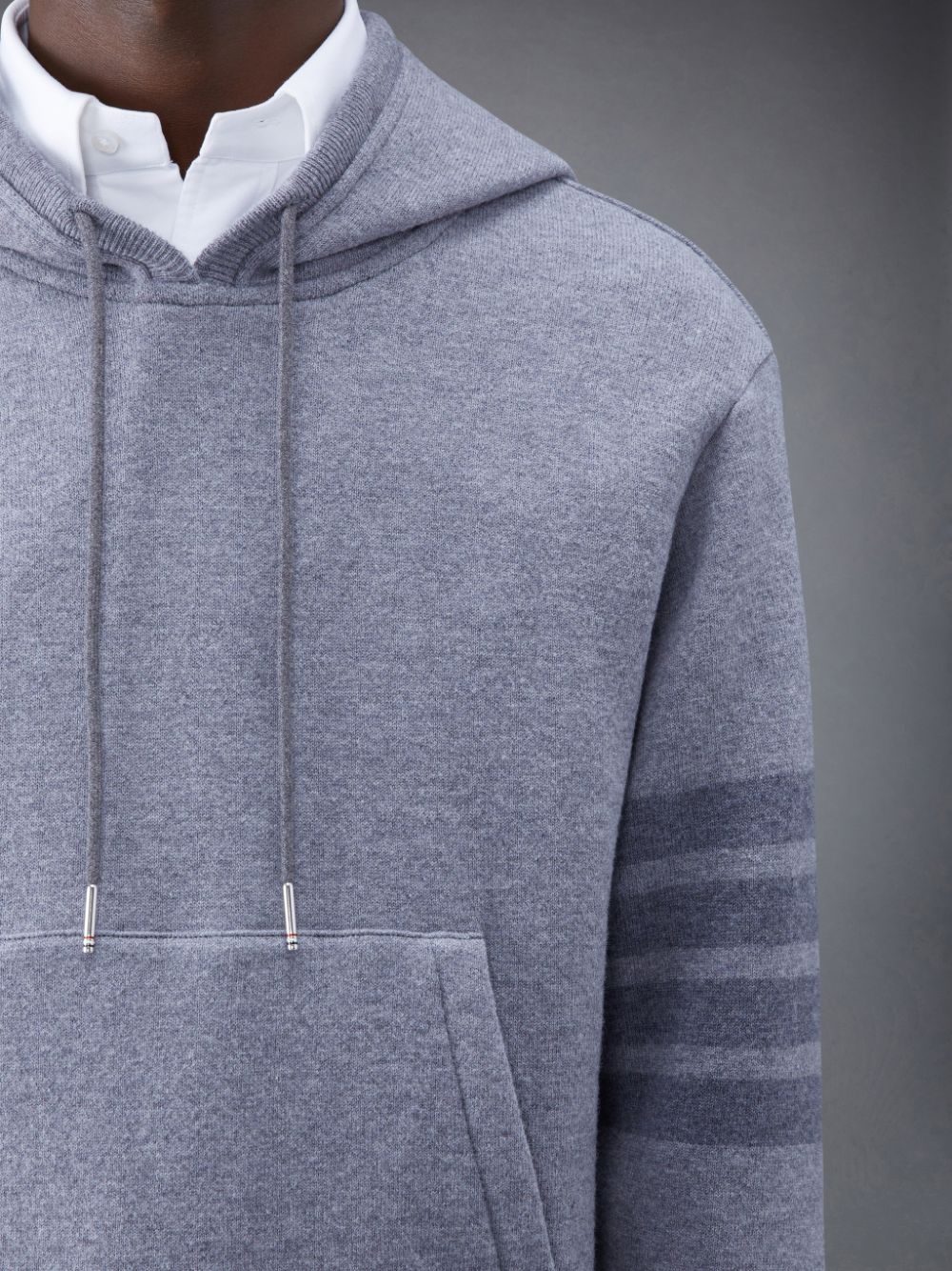 Men Thom Browne Wool Loopback 4-Bar Hoodie Pullover Grey | JOV36C24151