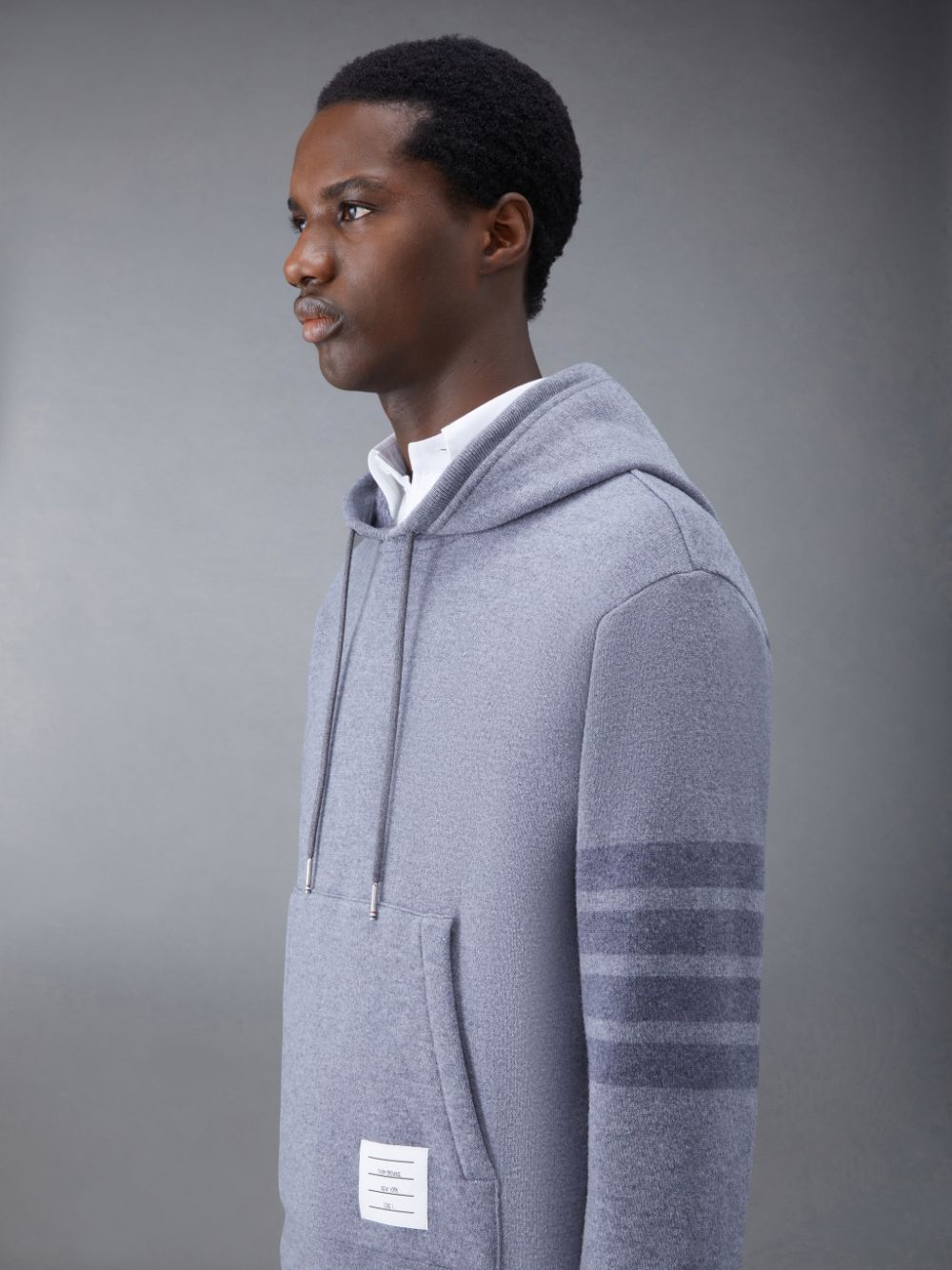 Men Thom Browne Wool Loopback 4-Bar Hoodie Pullover Grey | JOV36C24151