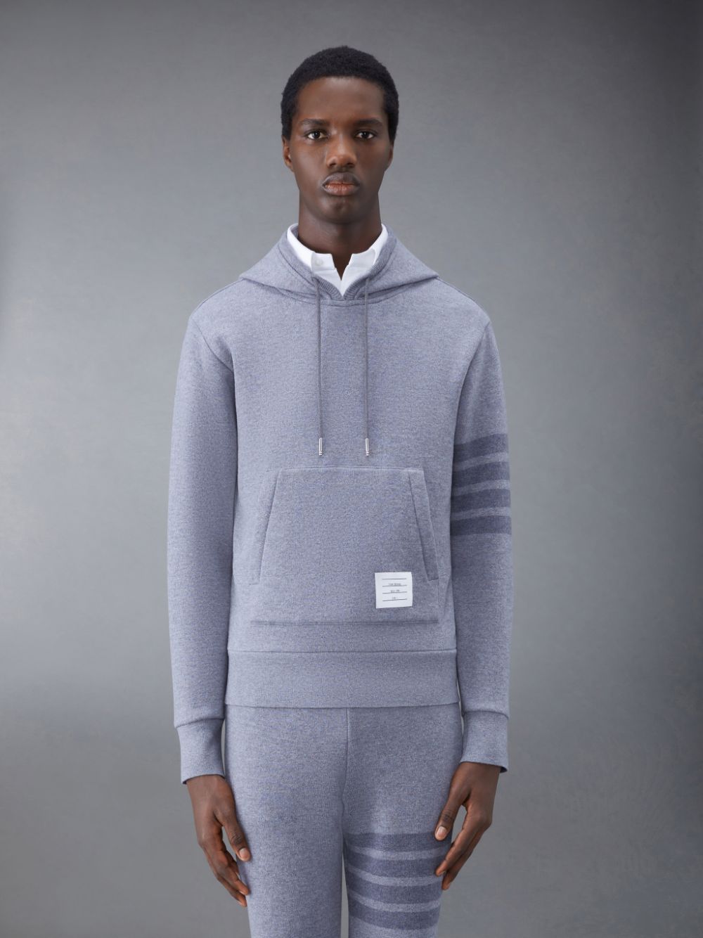 Men Thom Browne Wool Loopback 4-Bar Hoodie Pullover Grey | JOV36C24151