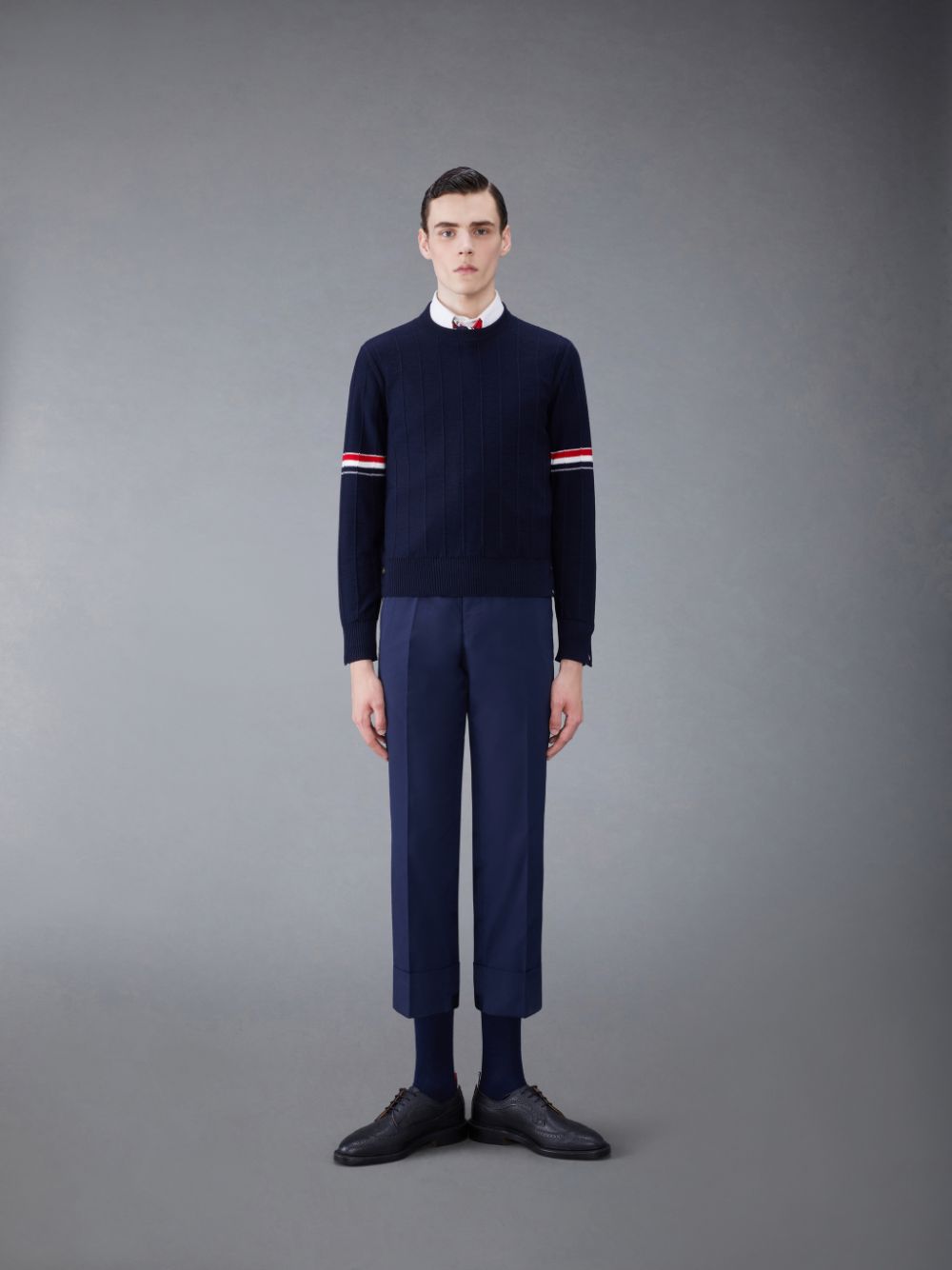 Men Thom Browne Wool Relaxed Pullover Blue | VKF42X55880
