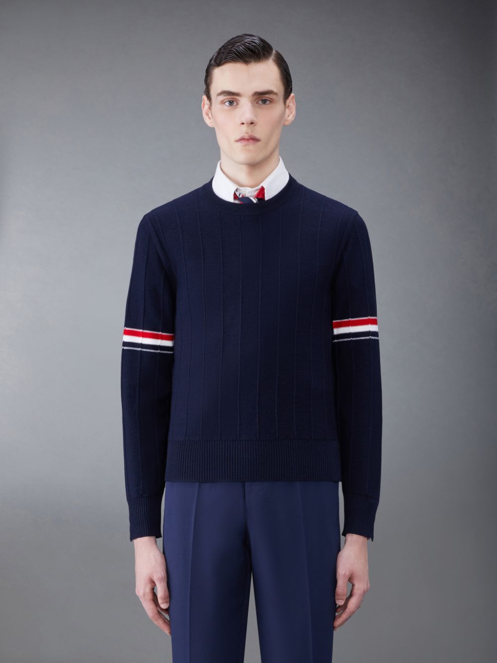 Men Thom Browne Wool Relaxed Pullover Blue | VKF42X55880