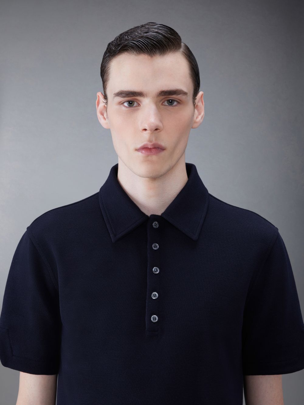 Men Thom Browne Wool Short Sleeve Polo Shirt Blue | INZ31E18968