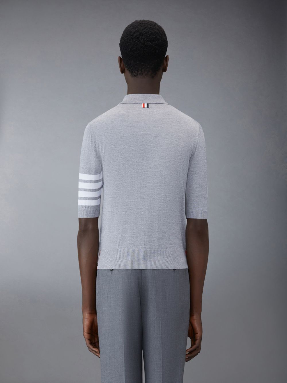 Men Thom Browne Wool Short Sleeve Polo Shirt Grey | UYA28V79740