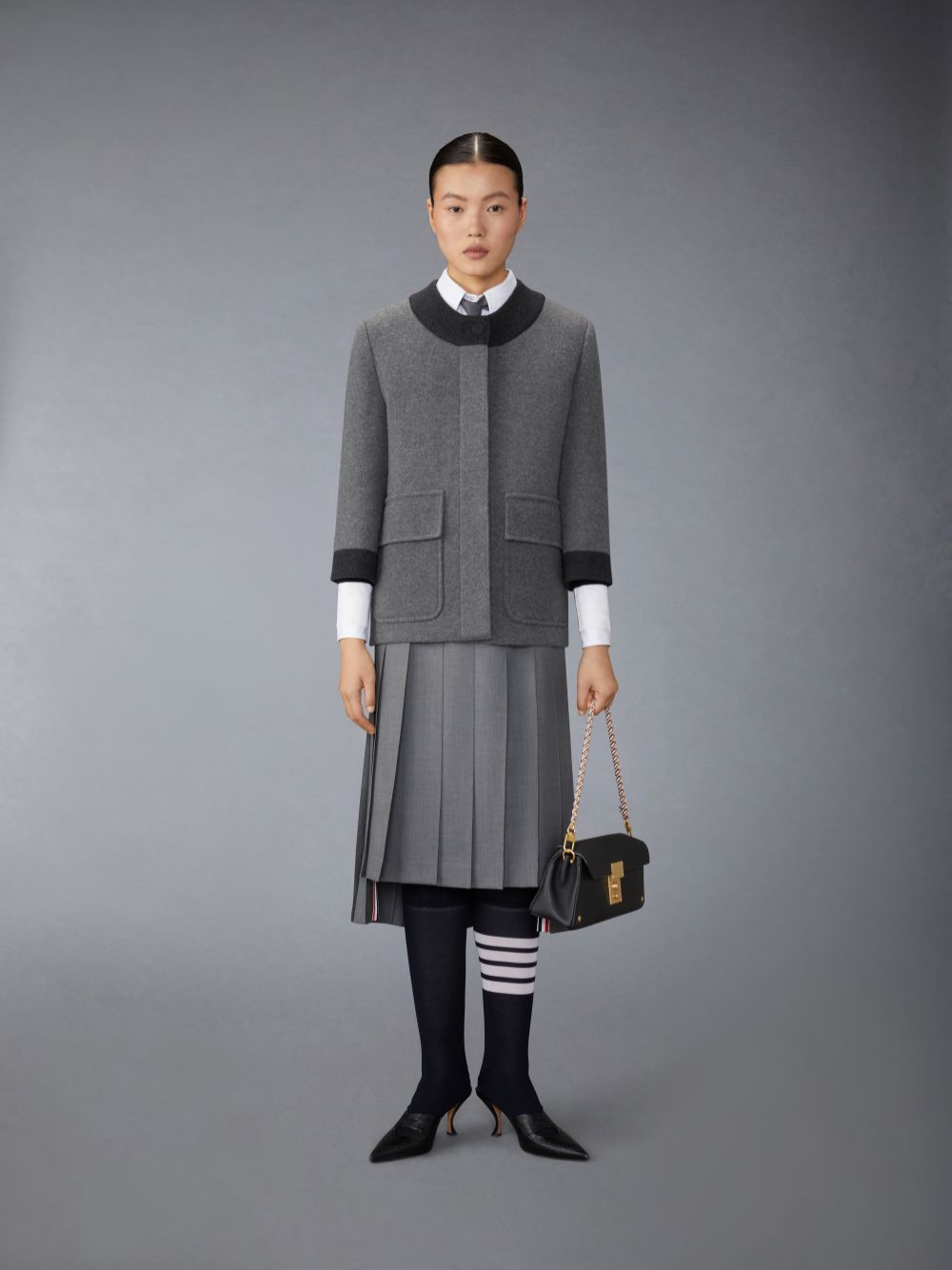 Women Thom Browne Boiled Merino Wool Double Face Stitch Cardigan Grey | PHU13N14784