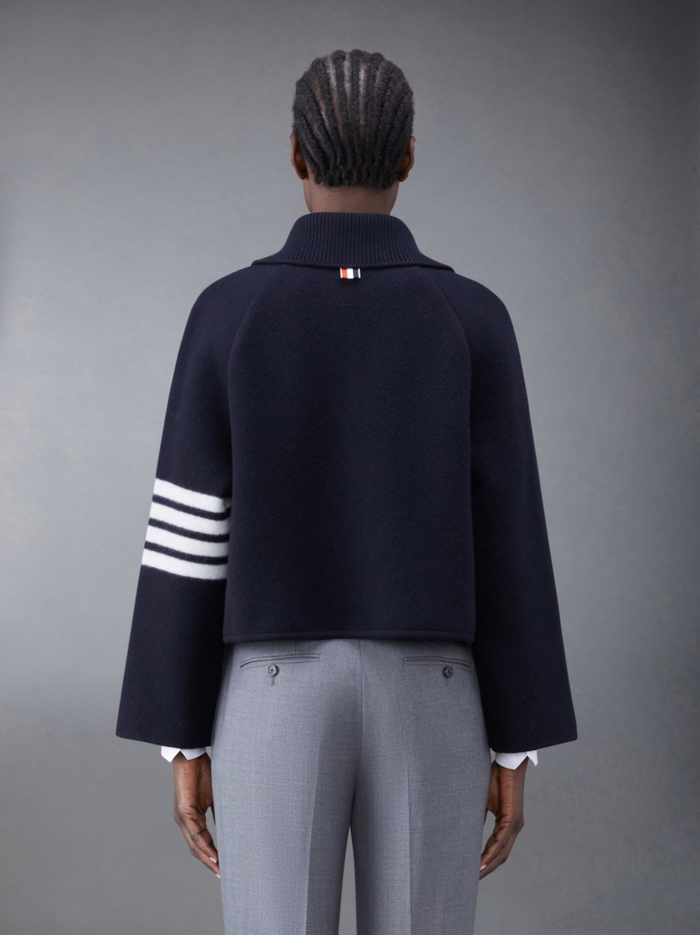 Women Thom Browne Boiled Wool Milano 4-Bar Cropped Car Coats Blue | DMW78I09029