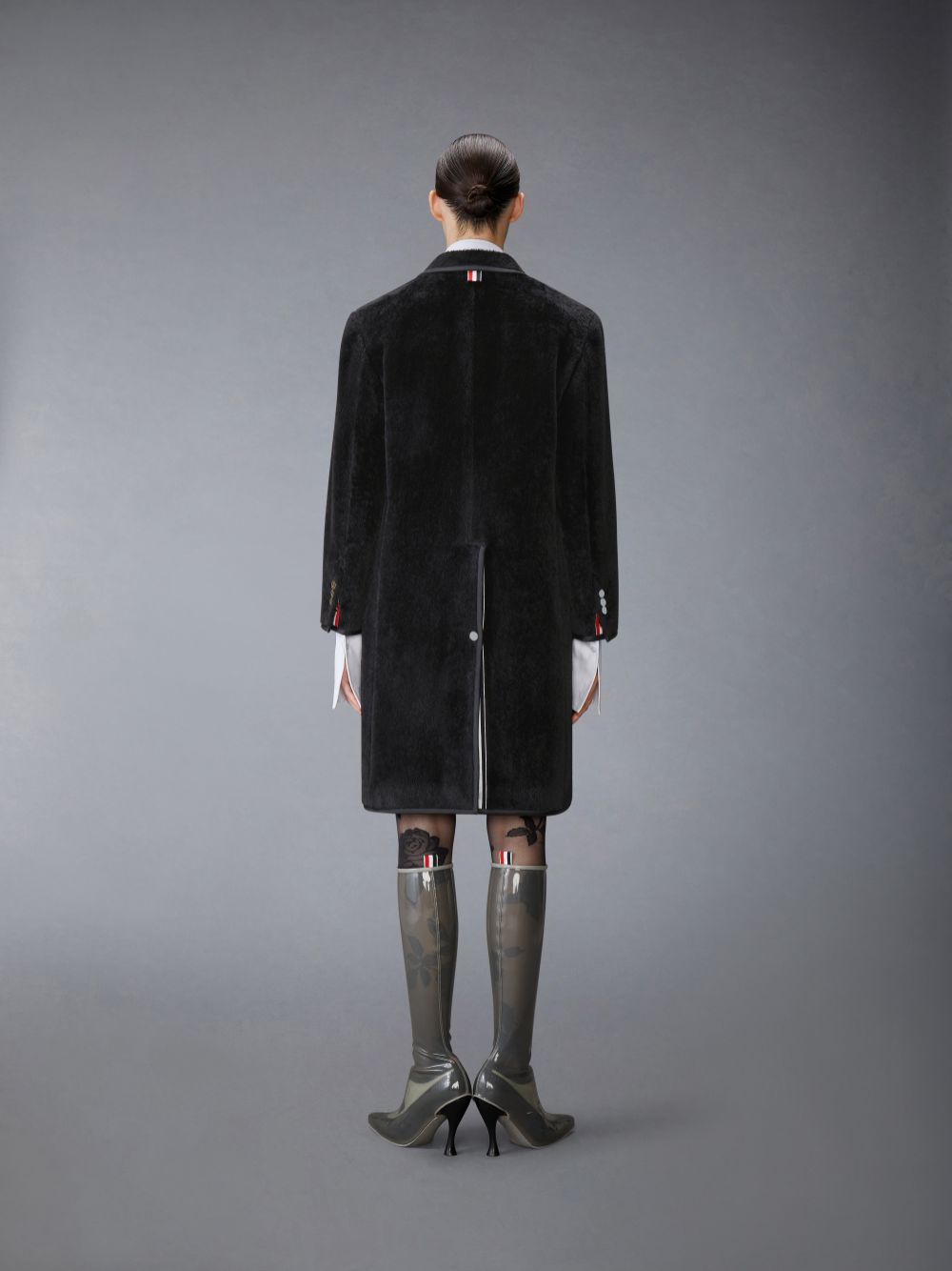 Women Thom Browne Brushed Alpaca Wool Satin Tipping Soft Shoulder Coats Black | LJY84W27296
