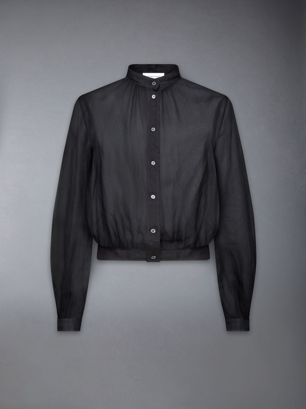 Women Thom Browne Chiffon Button Placket Gathered Shirts Black | XPU73R08058