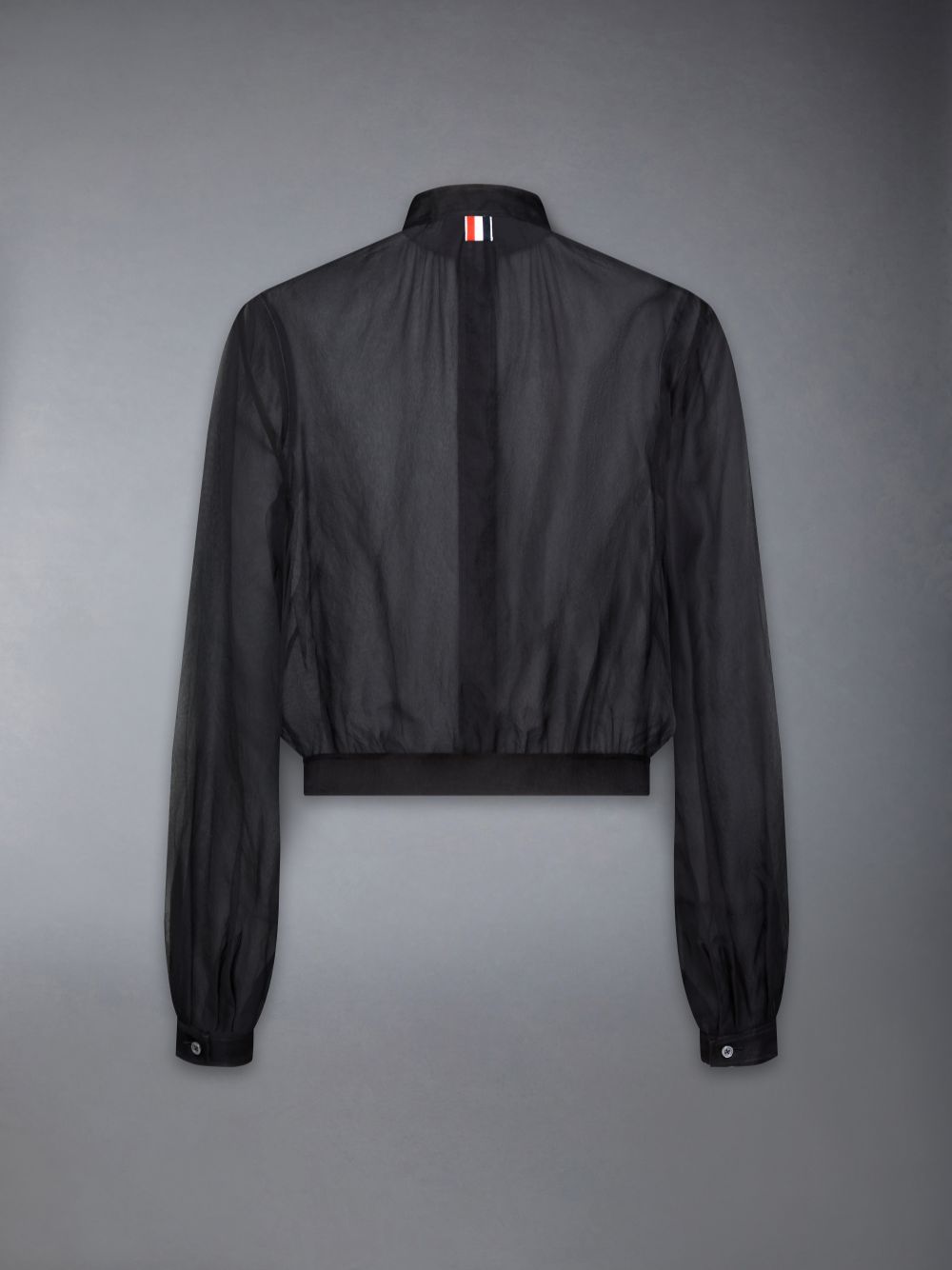 Women Thom Browne Chiffon Button Placket Gathered Shirts Black | XPU73R08058