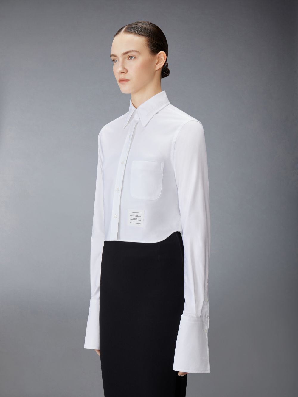 Women Thom Browne Cotton Nevermore Stitch Cropped Shirts White | AHZ87C10876