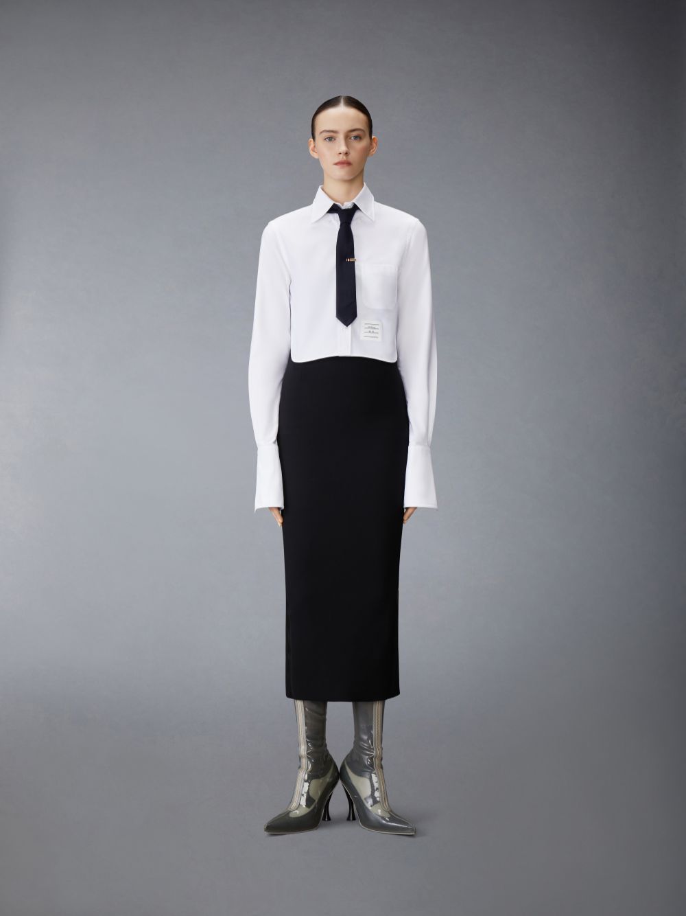 Women Thom Browne Cotton Nevermore Stitch Cropped Shirts White | AHZ87C10876