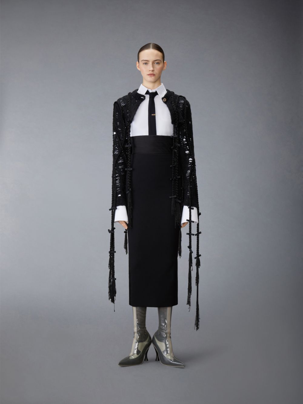 Women Thom Browne Cotton Nevermore Stitch Cropped Shirts White | AHZ87C10876