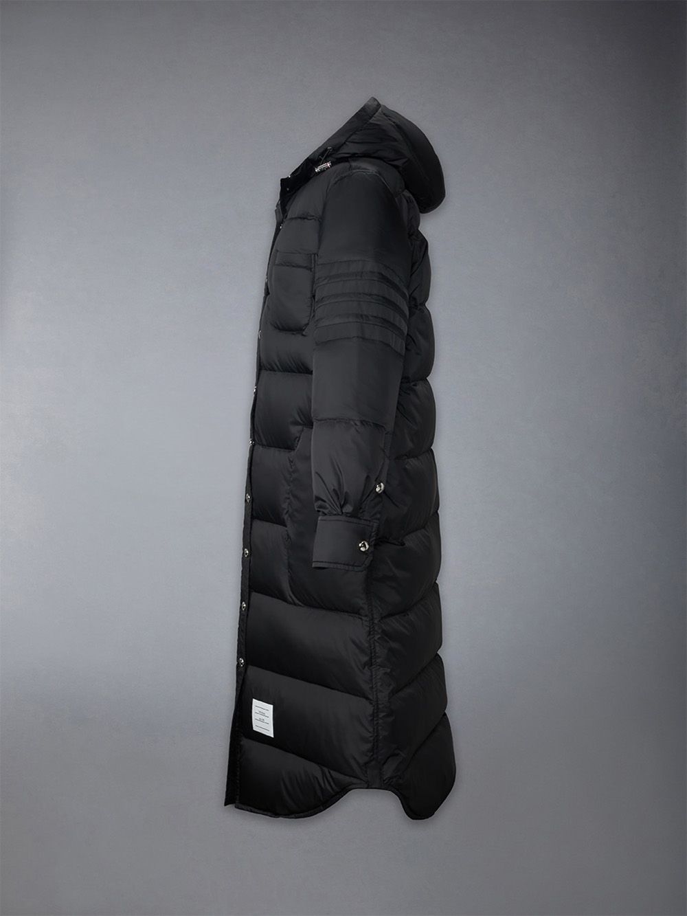 Women Thom Browne Downfilled 4-bar Hooded Shirtdress Coats Black | QZK15W12857