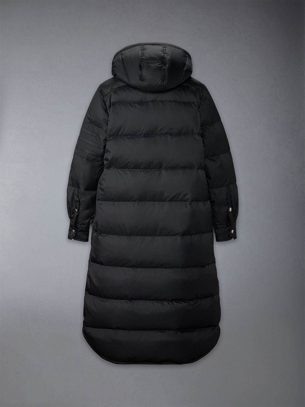 Women Thom Browne Downfilled 4-bar Hooded Shirtdress Coats Black | QZK15W12857