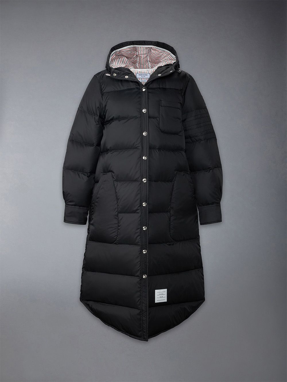 Women Thom Browne Downfilled 4-bar Hooded Shirtdress Coats Black | QZK15W12857