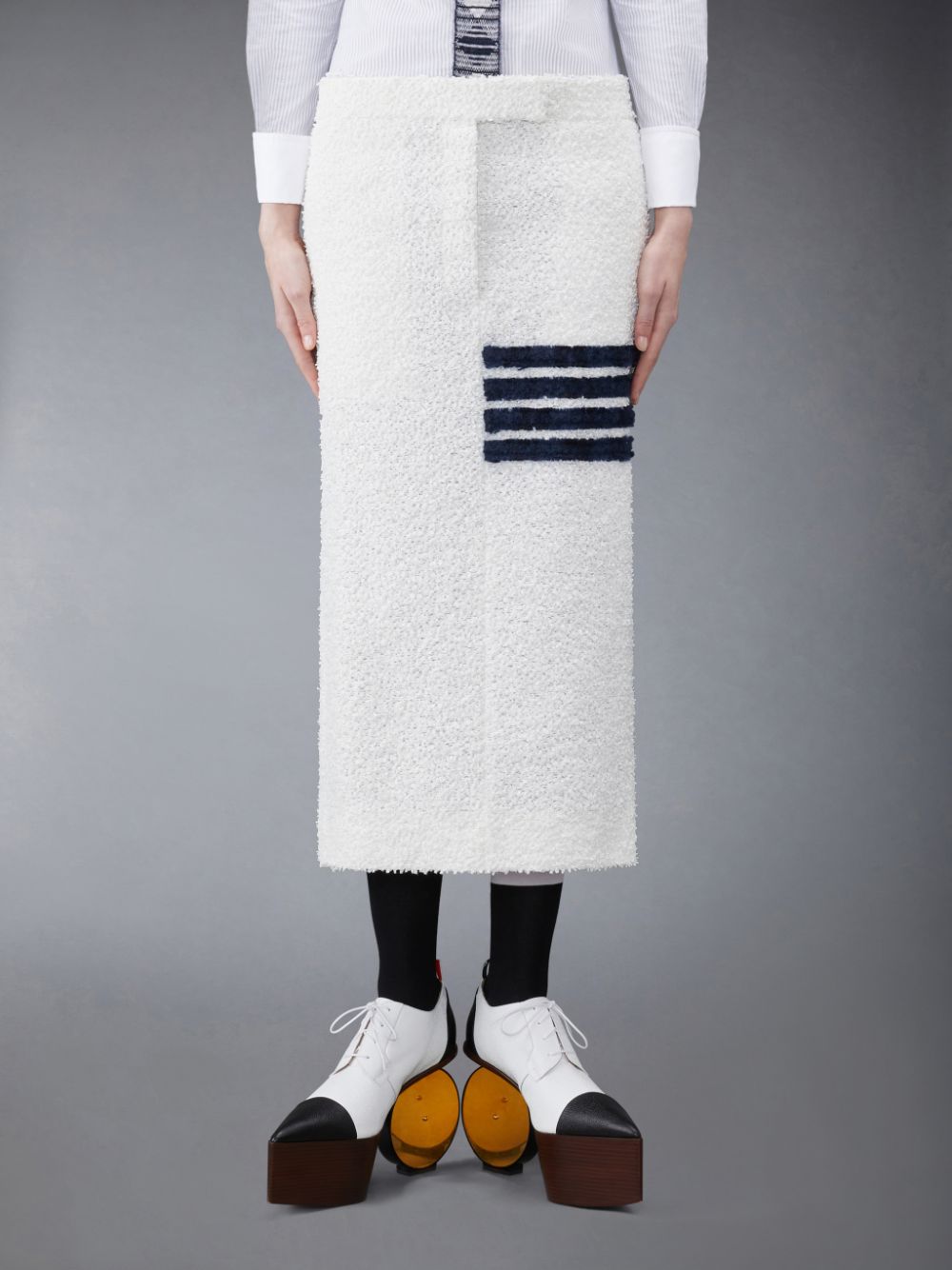 Women Thom Browne EYELASH TWEED LOW WAIST 4-BAR Skirts White | PRG99I47509