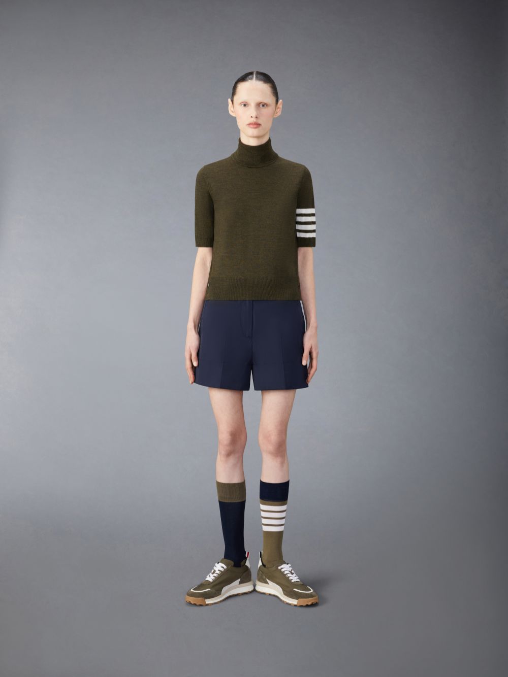 Women Thom Browne Fine Merino Wool 4-Bar Relaxed Fit Turtleneck T Shirts Green | HPT88Q65054