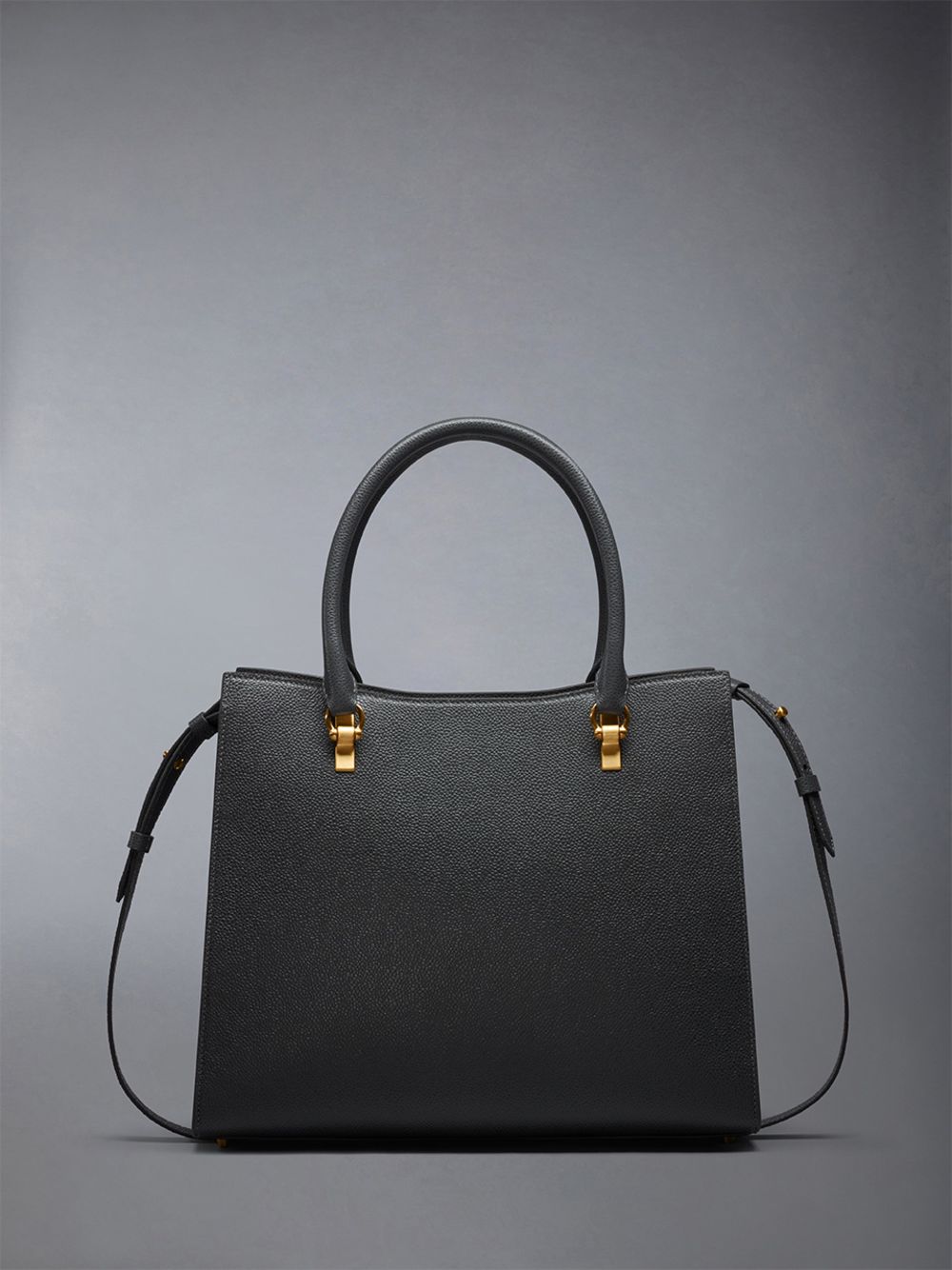 Women Thom Browne Medium Duet in Pebble Grain Leather Tote Bags Grey | QAM39H11092