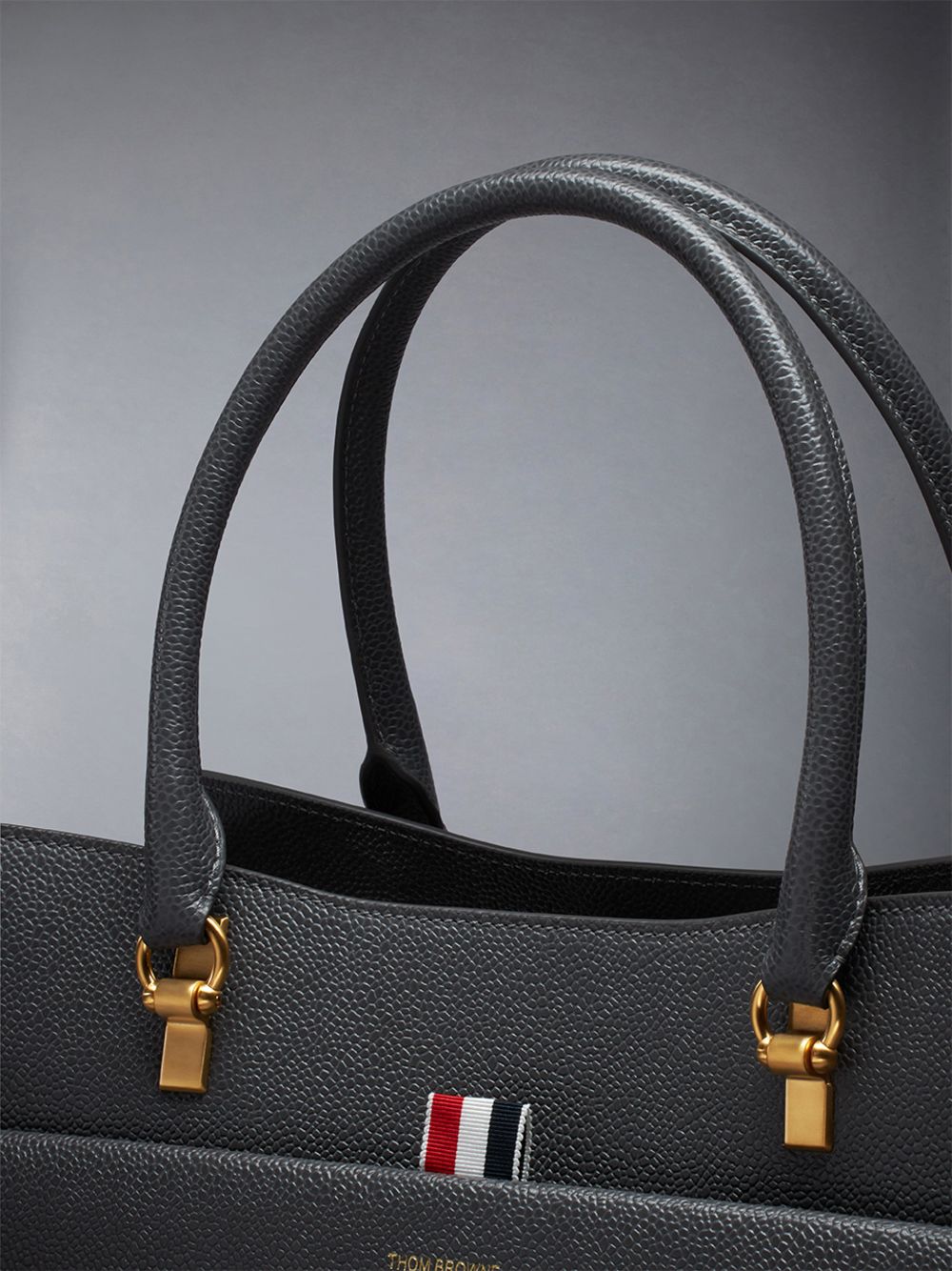 Women Thom Browne Medium Duet in Pebble Grain Leather Tote Bags Grey | QAM39H11092