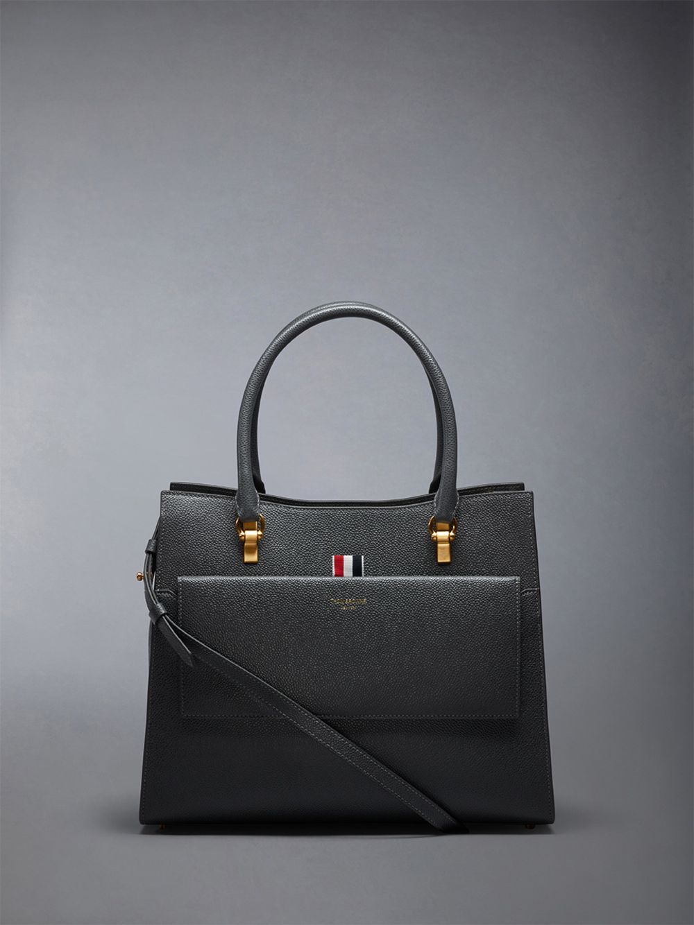 Women Thom Browne Medium Duet in Pebble Grain Leather Tote Bags Grey | QAM39H11092