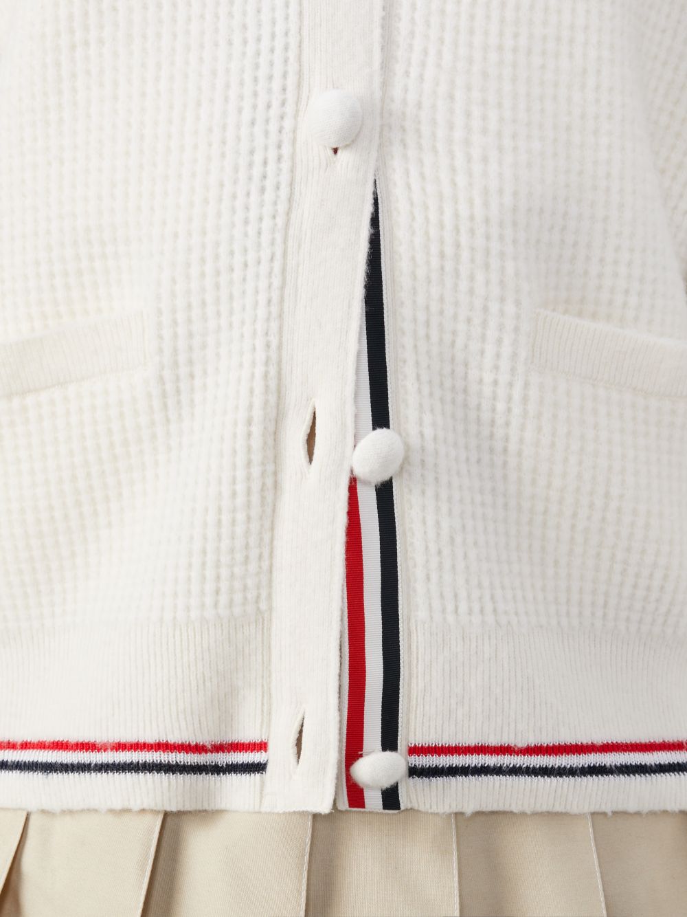 Women Thom Browne Merino Wool Brushed Tuck Stitch Polo Cardigan White | UCH73A25801