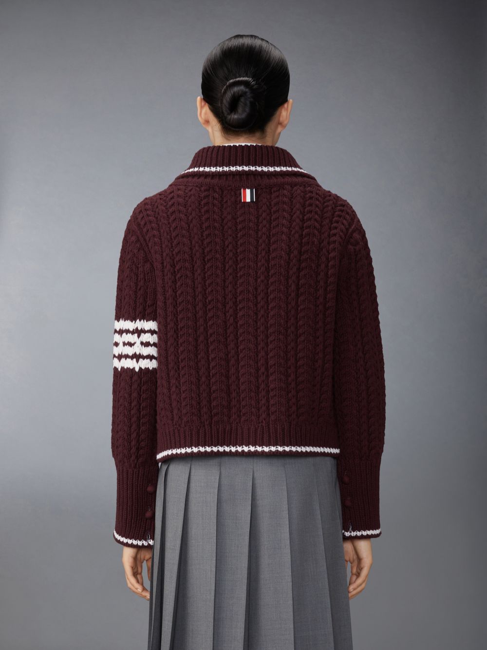 Women Thom Browne Merino Wool Chunky Links Stitch 4-Bar Polo Cardigan Jackets Red | OVB31B06109