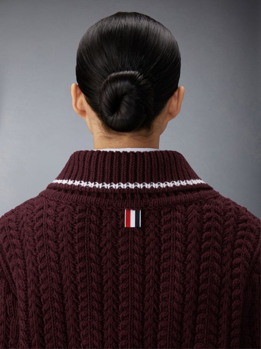 Women Thom Browne Merino Wool Chunky Links Stitch 4-Bar Polo Cardigan Jackets Red | OVB31B06109
