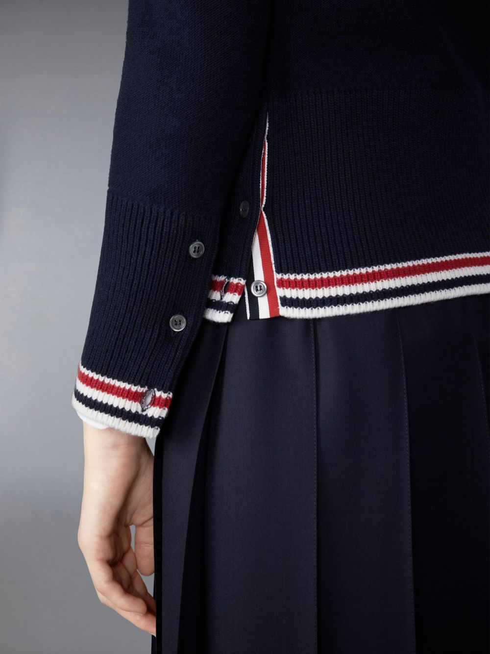 Women Thom Browne Merino Wool Hector Fringe Classic Cardigan Blue | PNE13F11911