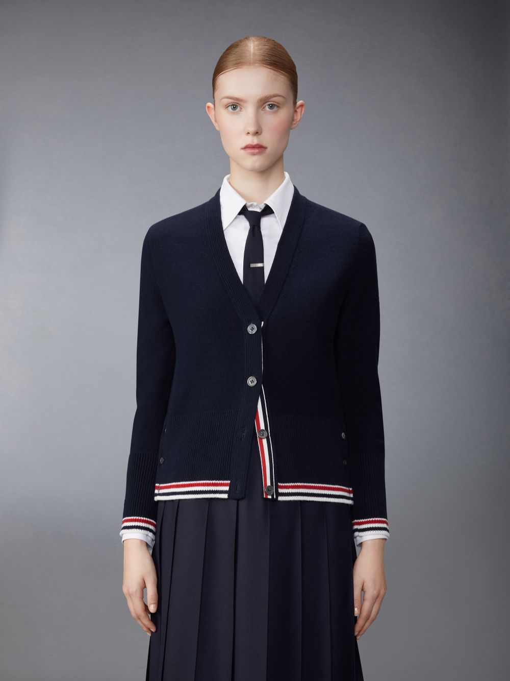 Women Thom Browne Merino Wool Hector Fringe Classic Cardigan Blue | PNE13F11911