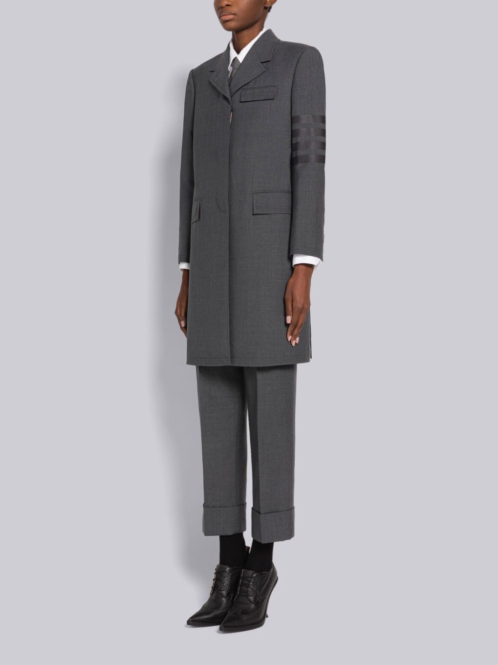 Women Thom Browne PLAIN WEAVE 4-BAR CHESTERFIELD Coats Grey | BJK23V98814