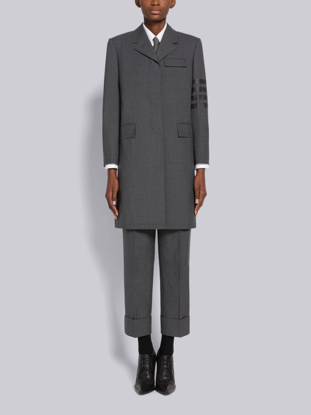 Women Thom Browne PLAIN WEAVE 4-BAR CHESTERFIELD Coats Grey | BJK23V98814