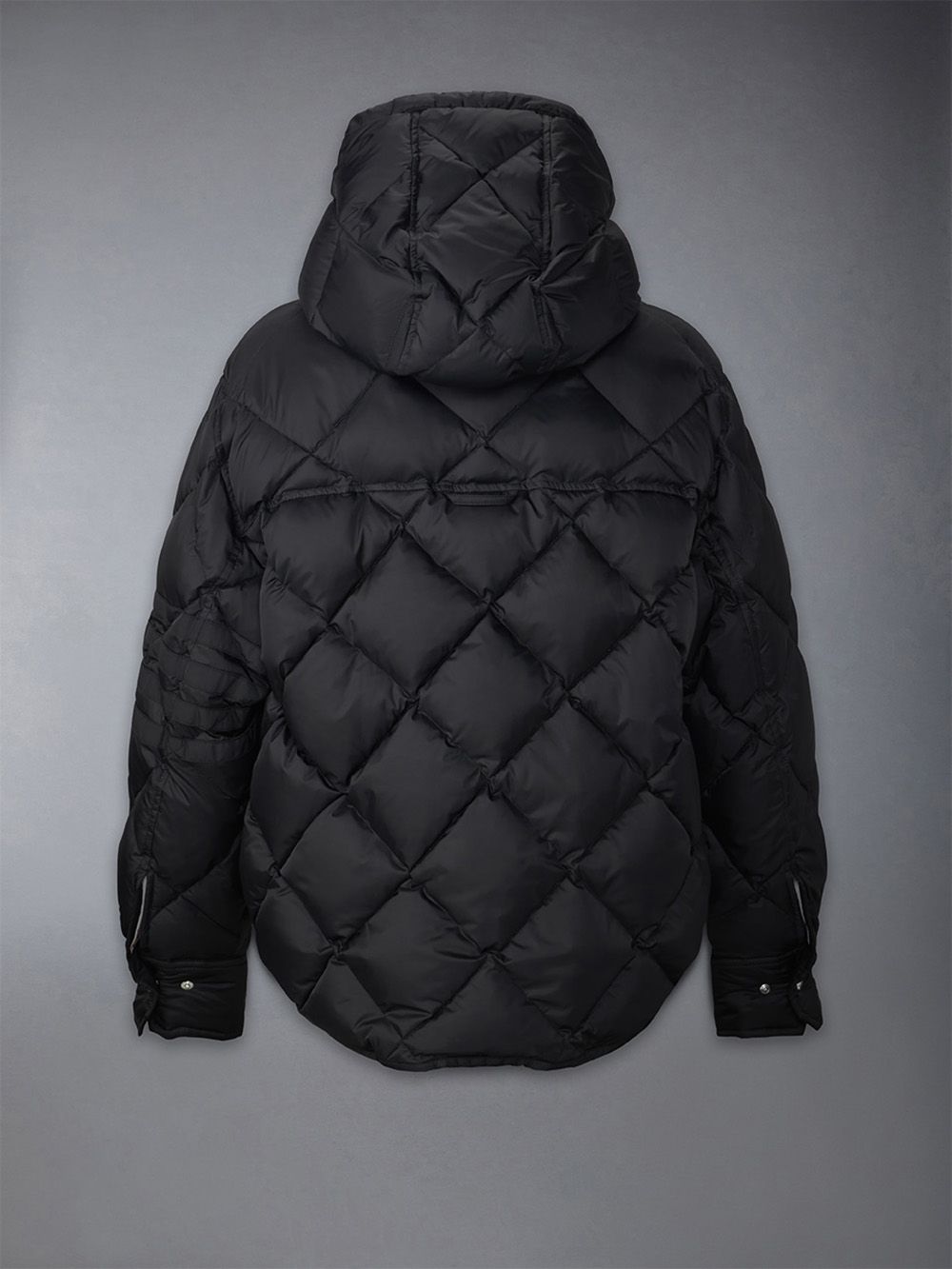 Women Thom Browne Patch Pocket 4-bar Hooded Downfill Jackets Black | KYQ66U04504