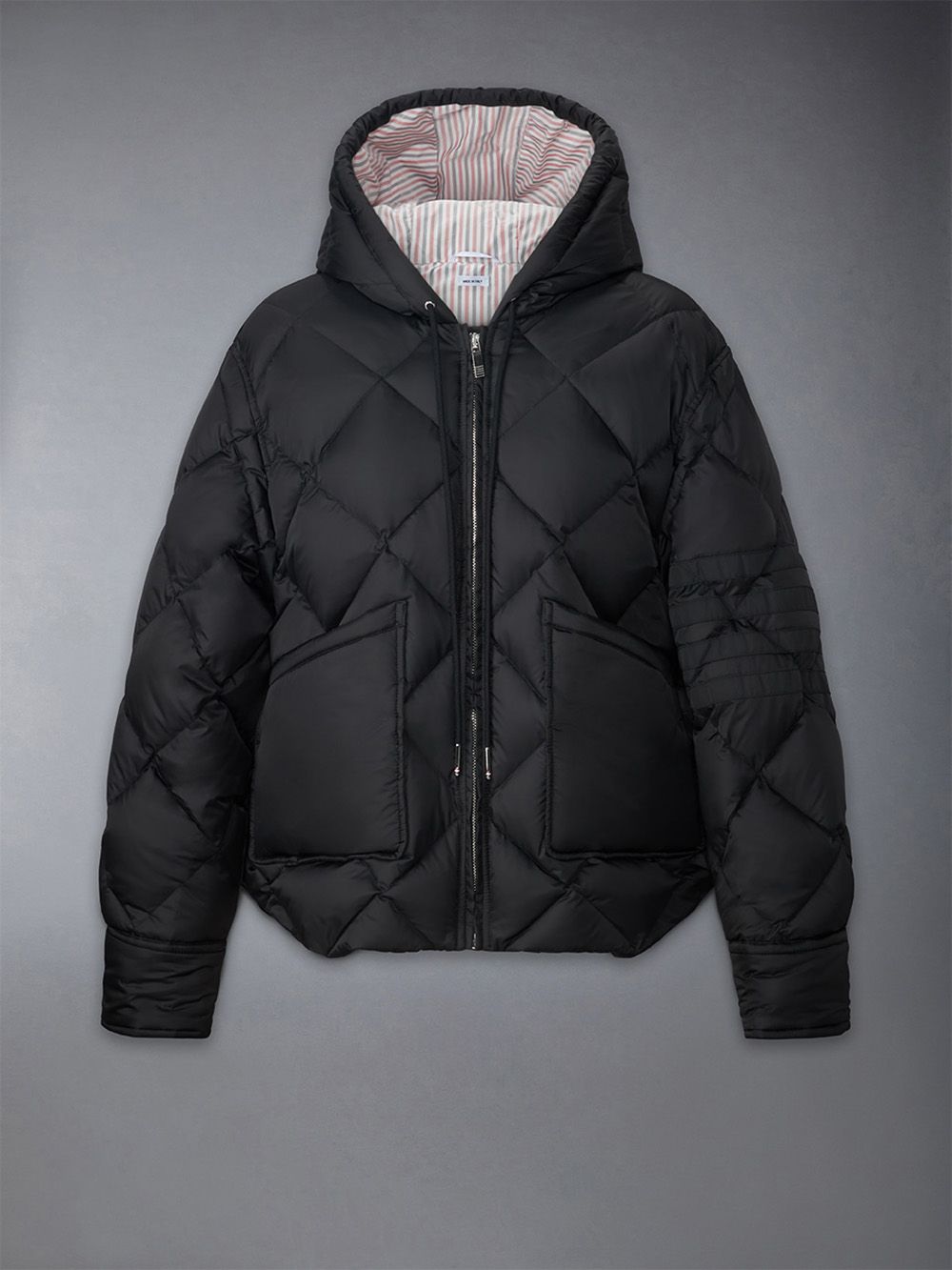 Women Thom Browne Patch Pocket 4-bar Hooded Downfill Jackets Black | KYQ66U04504