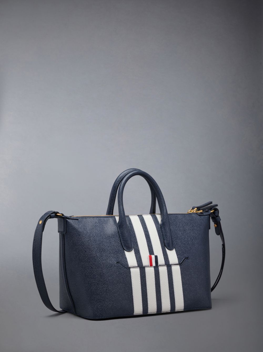 Women Thom Browne Pebble Grain 4-Bar Small Duffle Bags Blue | LHP83M03404