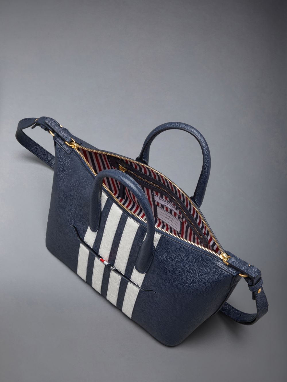 Women Thom Browne Pebble Grain 4-Bar Small Duffle Bags Blue | LHP83M03404